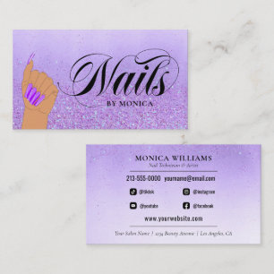 Nail Manicure Tech Purple Glam Glitter Nail Artist Business Card