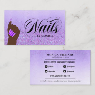 Nail Manicure Tech Purple Glam Glitter Nail Salon Business Card