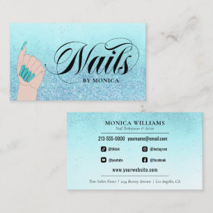 Nail Manicurist Tech Turquoise Glam Glitter Business Card