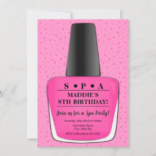 Nail Polish Birthday Invitation - Pink Nail Polish
