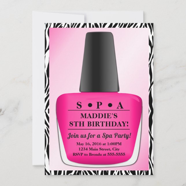 Nail Polish Birthday Invitation Pink Spa Party (Front)