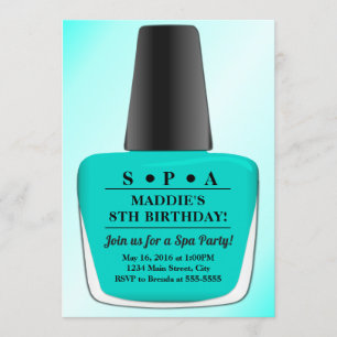 Nail Polish Birthday Invitation Teal Spa Party