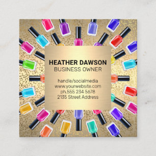 Nail Polish Bottle Frame    Gold Metallic Flakes Square Business Card