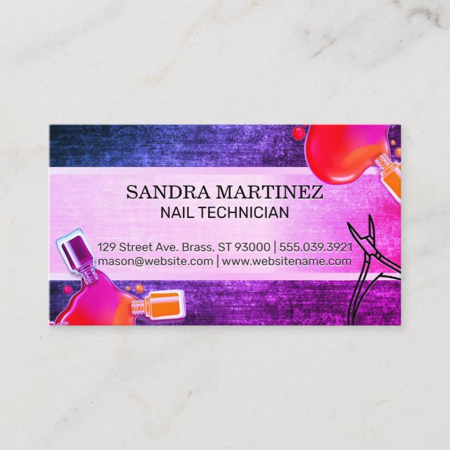 Nail Polish Bottle Pour | Nail Clippers Business Card (Front)