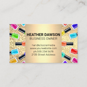 Nail Polish Bottles   Gold Glitter Metallic Flakes Business Card