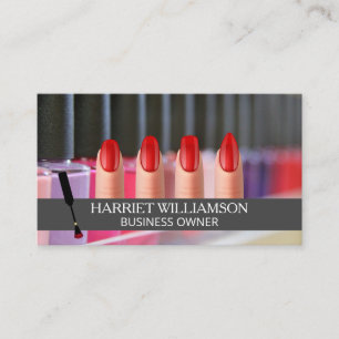 Nail Polish Bottles   Manicured Red Painted Nails Business Card