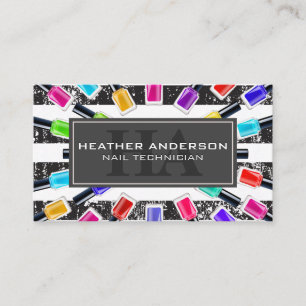 Nail Polish Bottles Monogram and Stripes Appt Appointment Card