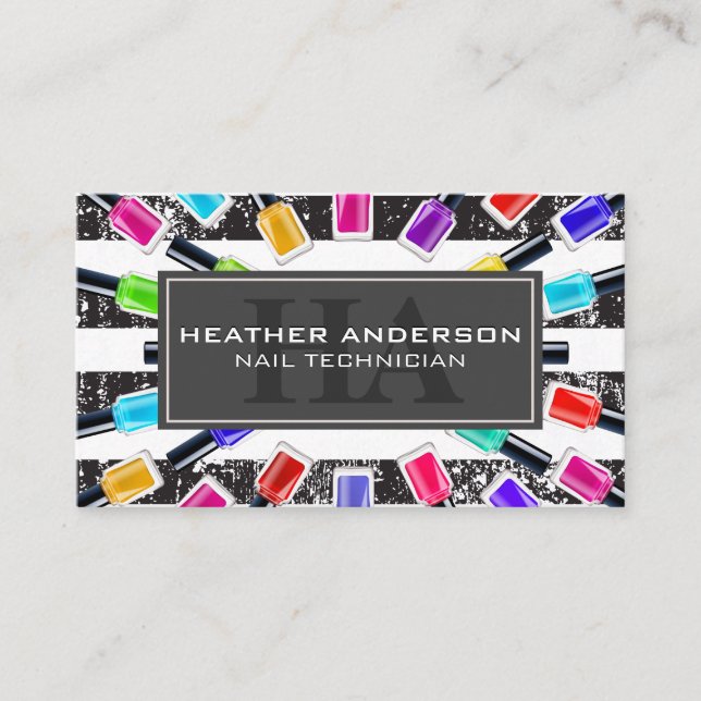 Nail Polish Bottles | Monogram and Stripes | Appt Appointment Card (Front)