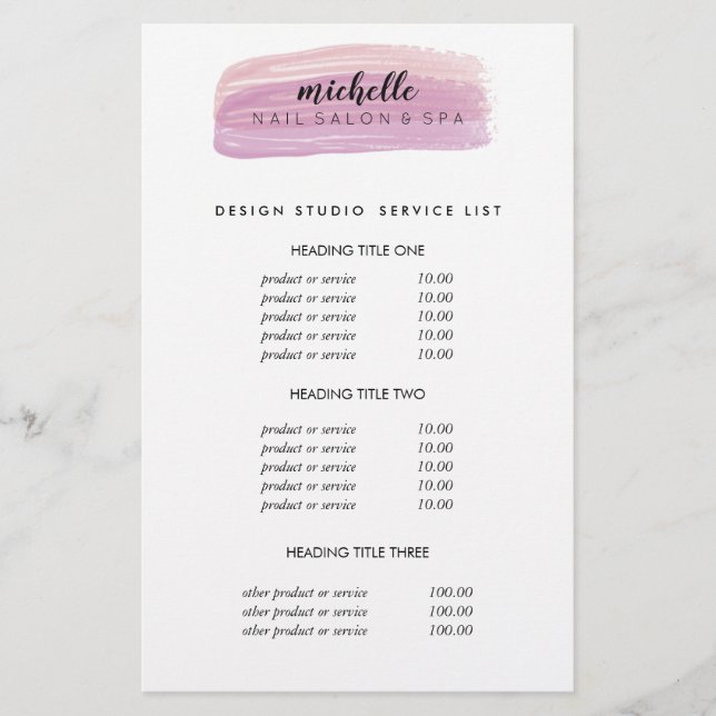 Nail Polish Brush Nail Salon Pricing & Services Flyer (Front)