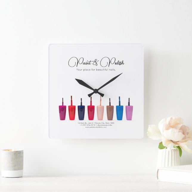 Nail Polish Colour Set Nail Salon Square Wall Clock (Home)