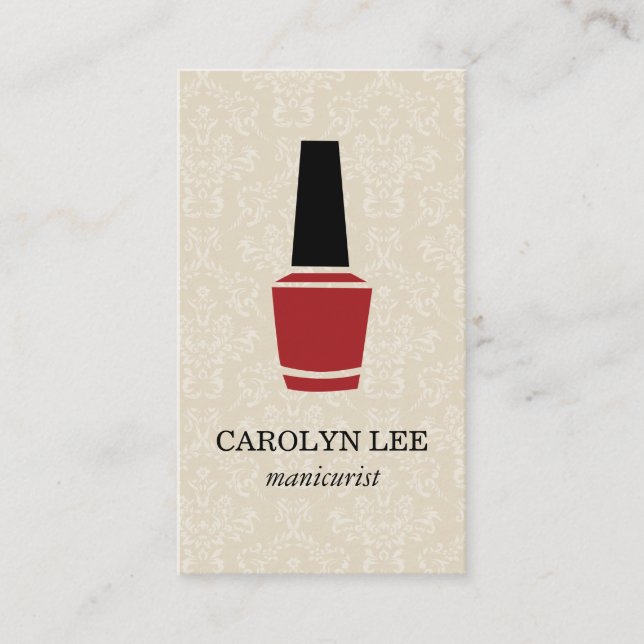 Nail Polish Elegant Damask Business Card (Front)