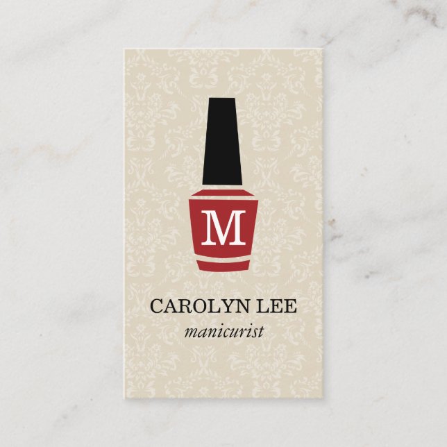 Nail Polish Elegant Damask Monogram Business Card (Front)
