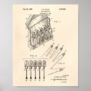 Nail Polish Kit 1955 Patent Art Old Peper Poster