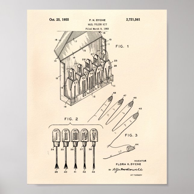 Nail Polish Kit 1955 Patent Art Old Peper Poster (Front)