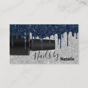 Nail Polish Navy Blue Drips Silver Manicurist Business Card