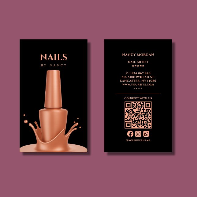 Nail polish qr code rose gold Business Card (Creator Uploaded)