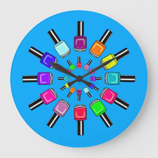 Nail Polish Rings Blue Large Clock (Front)