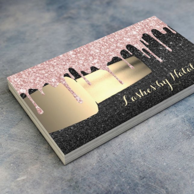 Nail Polish Rose Gold Drips Chic Black Manicurist Business Card (Creator Uploaded)