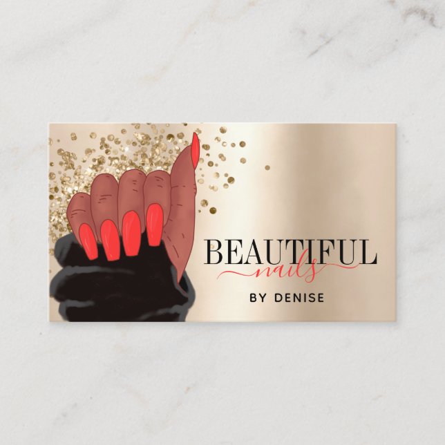 nail salon afroamerican woman hand nail technician business card (Front)