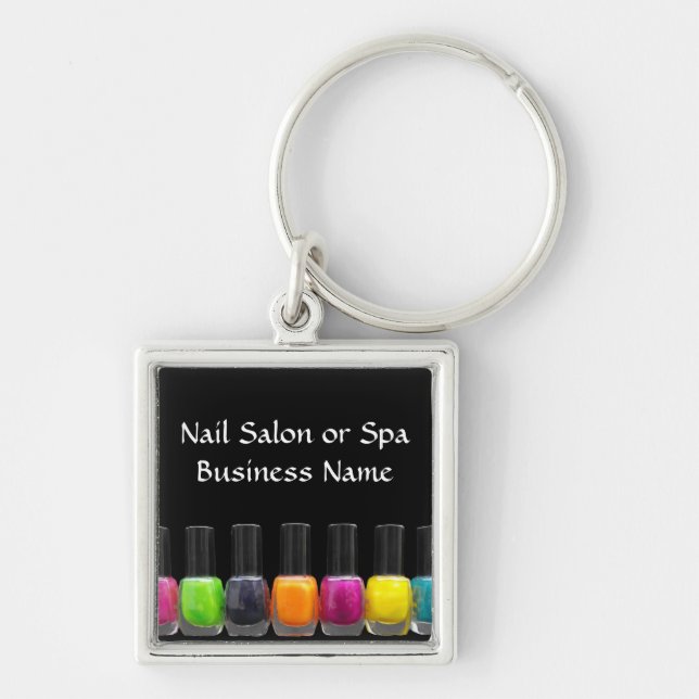 Nail Salon Business, Bright Polish Bottles Key Ring (Front)