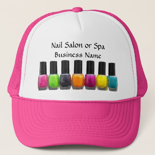 Nail Salon Business, Bright Polish Bottles Trucker Hat (Front)