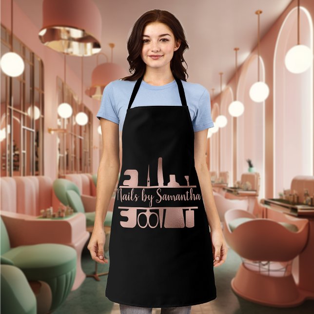 Nail Salon Business Technician Rose Gold Monogram Apron (Creator Uploaded)