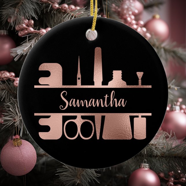 Nail Salon Business Technician Rose Gold Monogram  Ceramic Ornament (Creator Uploaded)