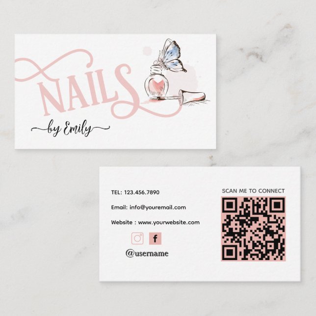 Nail Salon Butterfly Polish Manicurist  Business Card (Front/Back)