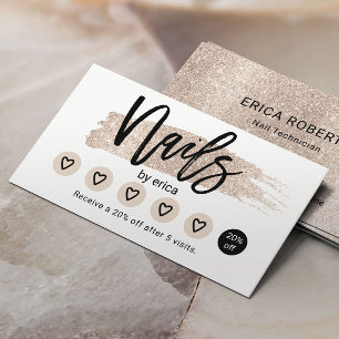 Nail Salon Cute Beige Glitter Manicurist Loyalty Card