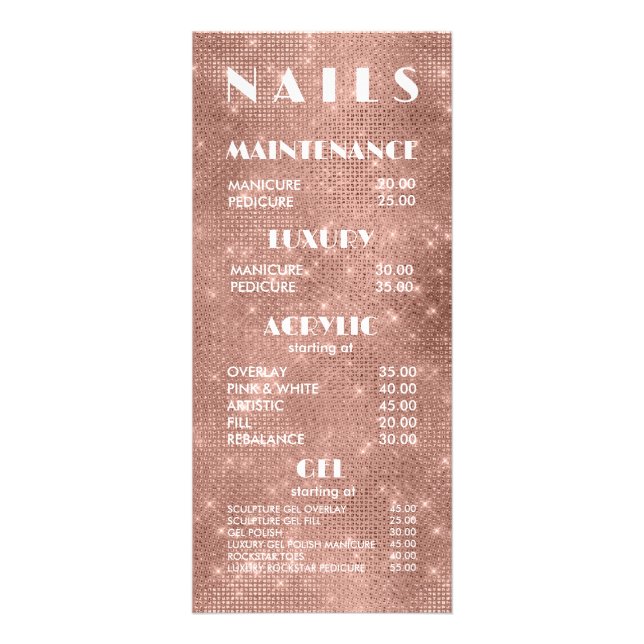 Nail Salon False Acrylic Menu Price List Cards (Front)
