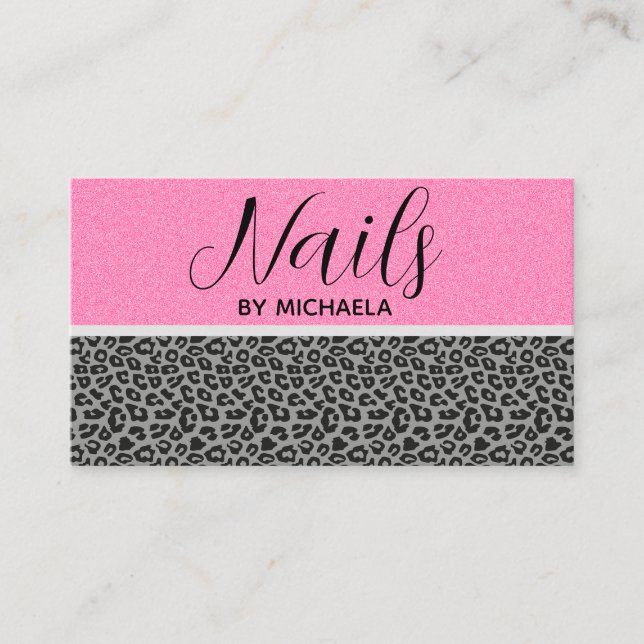 Nail Salon Girly Pink Leopard Animal Print  Business Card (Front)