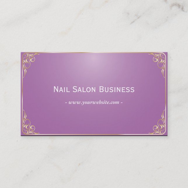 Nail Salon Gold Framed Elegant Purple Business Card (Front)