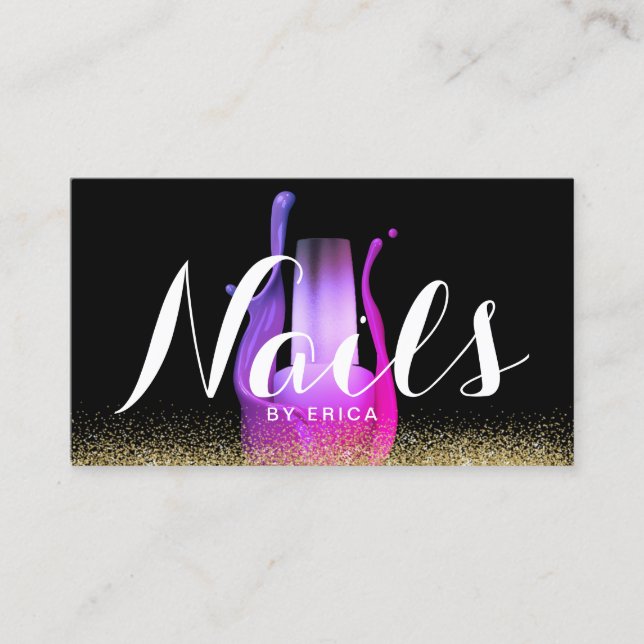 Nail Salon Gold Purple Polish Bottle Manicurist Business Card (Front)
