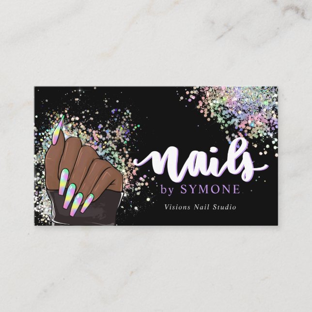 Nail Salon Holographic Glitter Nail Tech Beauty Bu Business Card (Front)