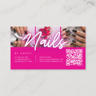Nail Salon Hot Pink Neon Photo Collage QR Code Business Card