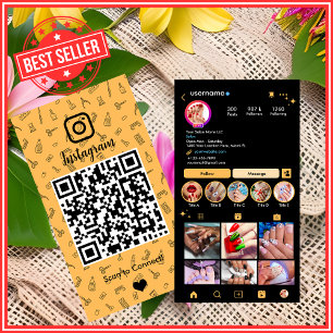 Nail Salon Instagram Peach   Social Media QR Code Business Card