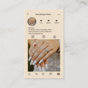 Nail Salon Instagram Photo Grid Qr Code Beige Business Card