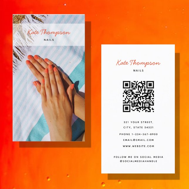 Nail Salon Makeup Artist Photo QR Code Script Business Card (Creator Uploaded)