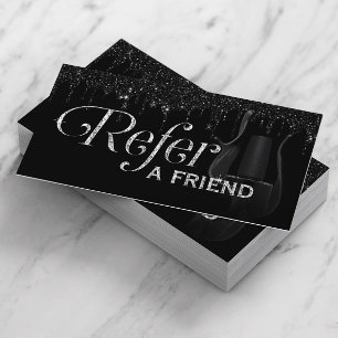 Nail Salon Manicurist Black Glitter Drips Referral Card