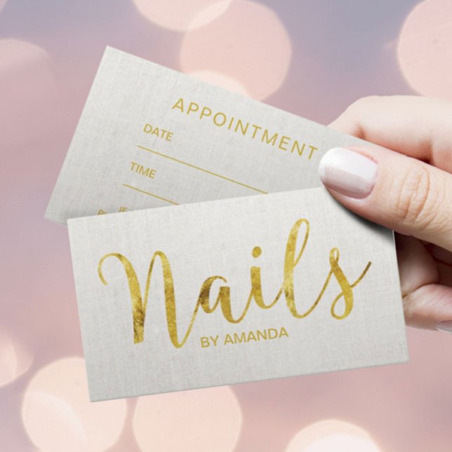 Nail Salon Manicurist Gold Script Appointment Card (Creator Uploaded)
