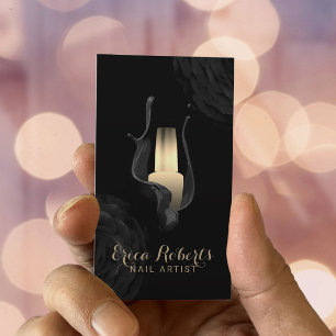 Nail Salon Manicurist Modern Black Gold Floral Business Card