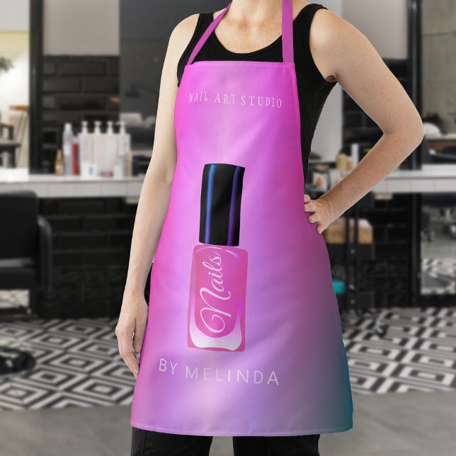Nail salon manicurist modern polish pink glitter apron (Creator Uploaded)