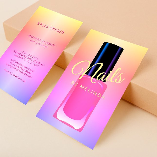 Nail salon manicurist modern polish trendy rainbow business card (Creator Uploaded)