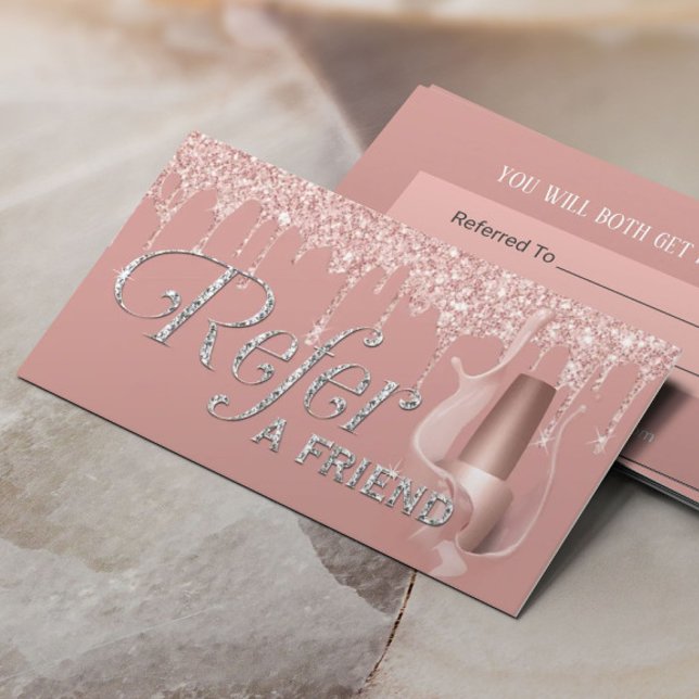 Nail Salon Manicurist Rose Gold Drips Referral Card (Creator Uploaded)