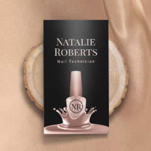 Nail Salon Manicurist Rose Gold Polish Black Business Card