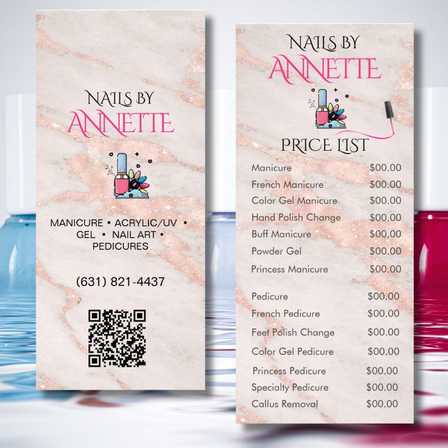 Nail Salon Manicurist Rose Gold QR Price List  Rack Card (Creator Uploaded)
