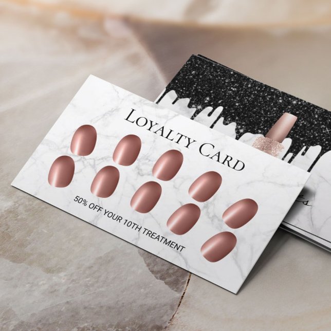 Nail Salon Modern Black Drips Marble Manicure Loyalty Card (Creator Uploaded)