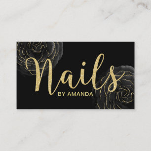 Nail Salon Modern Black & Gold Floral Appointment Card