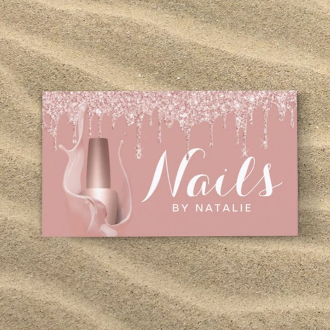 Nail Salon Modern Rose Gold Drips Manicurist Business Card (Creator Uploaded)