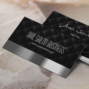 Nail Salon Modern Silver & Black Elegant Business Card